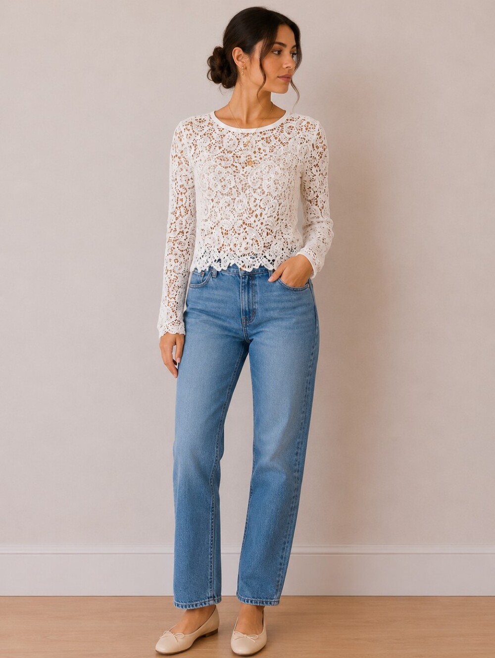 ZARA White Lace Top // size S